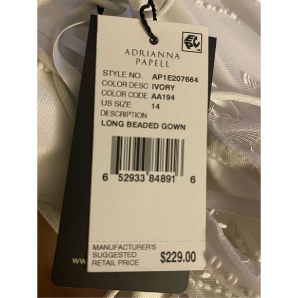 NWT Adrianna Papell size 14 Long Ivory Beaded Gown - Picture 7 of 16